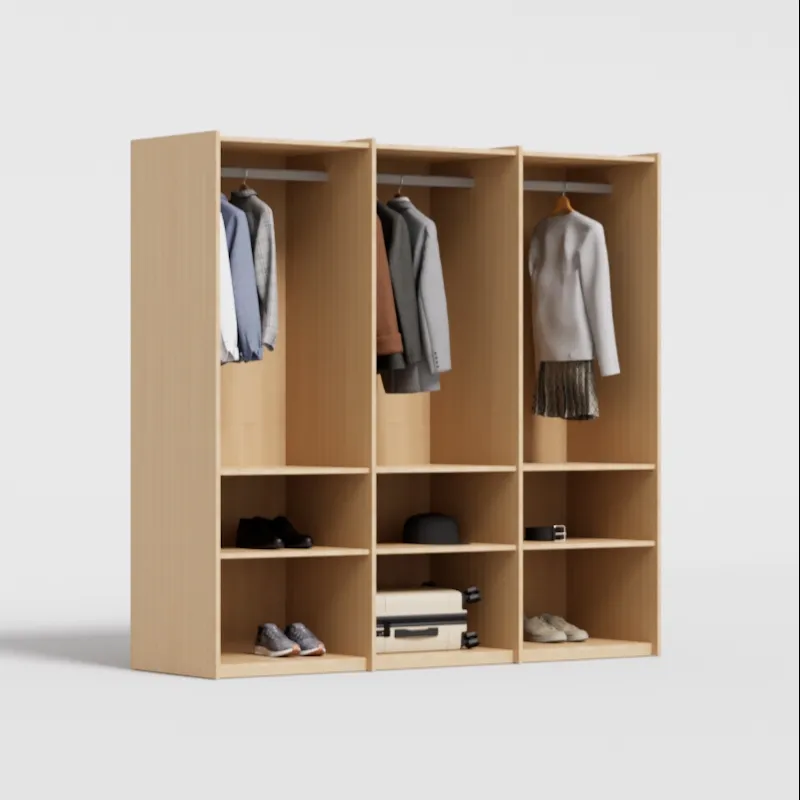 Wardrobe in Natural Oak, three columns — rail